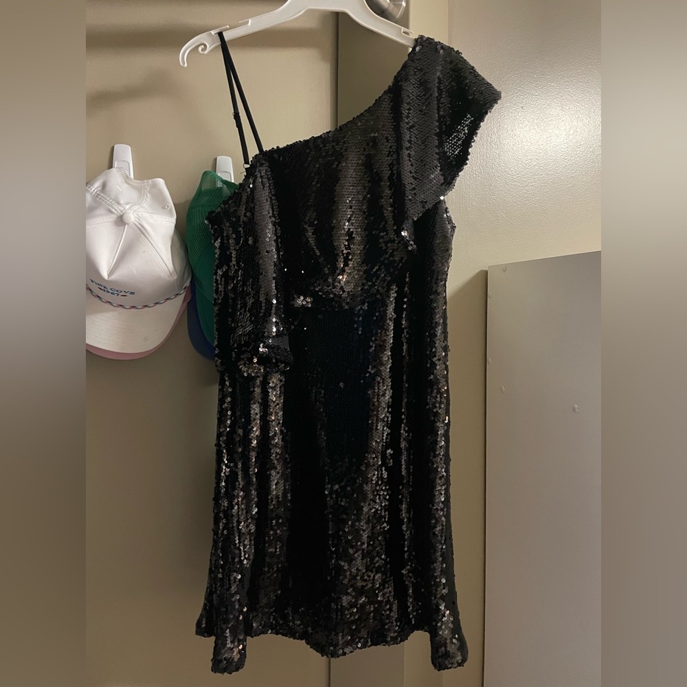Black sequin one shoulder dress
